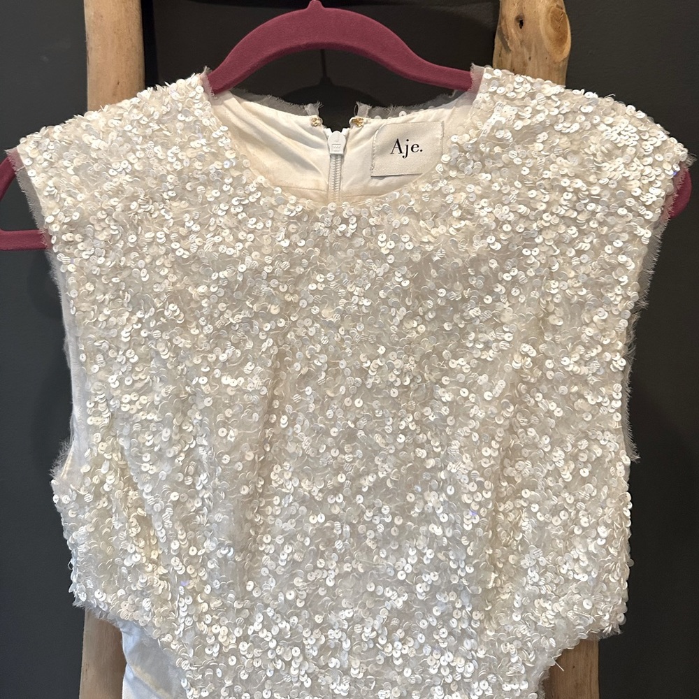 Aje White Sequin Dress